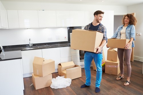 Furniture and boxes being prepared for storage in West London