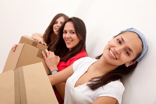 Packed student belongings prepared for a move in Hammersmith